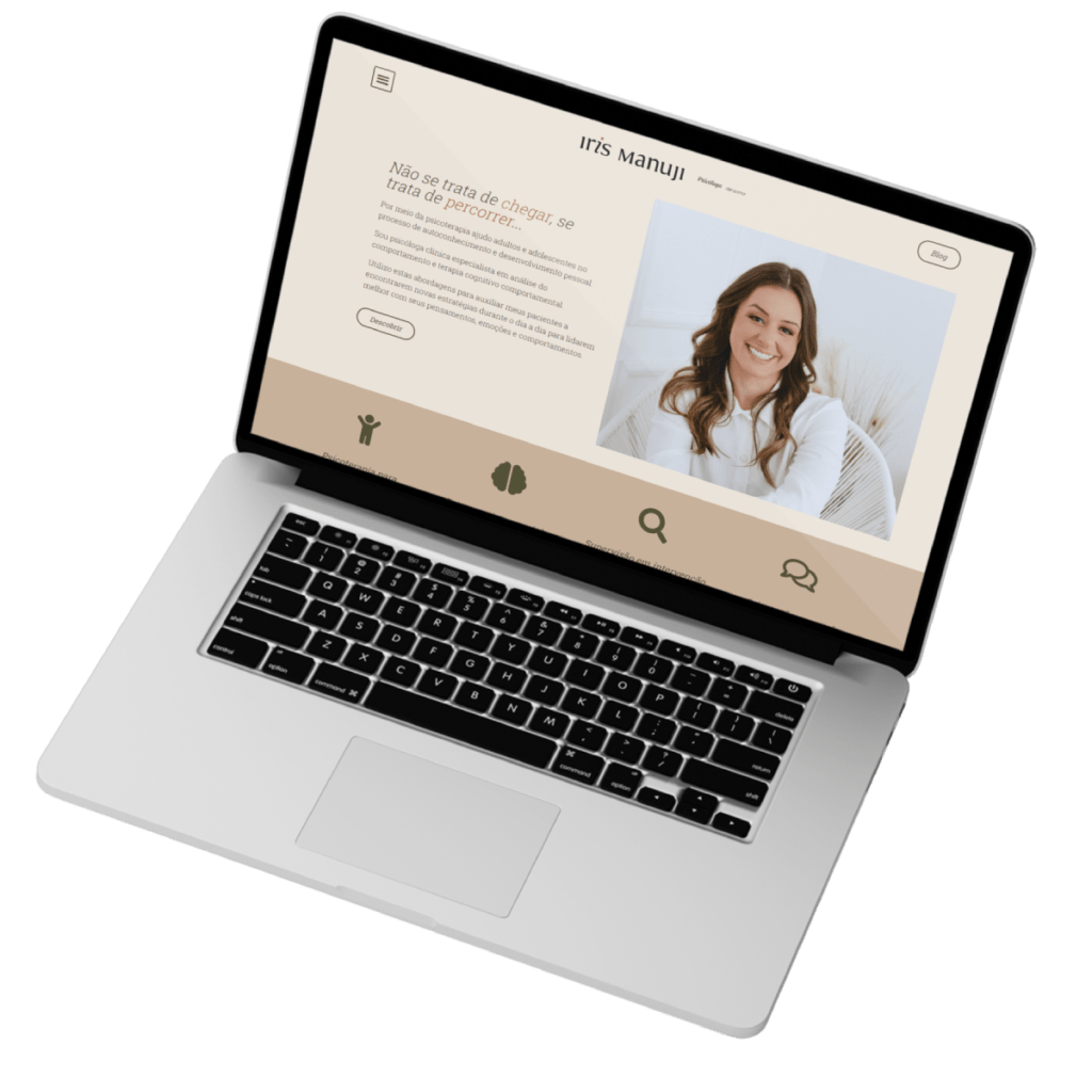 Website personalizado feito para Iris Manuji apresentado em um MacBook
